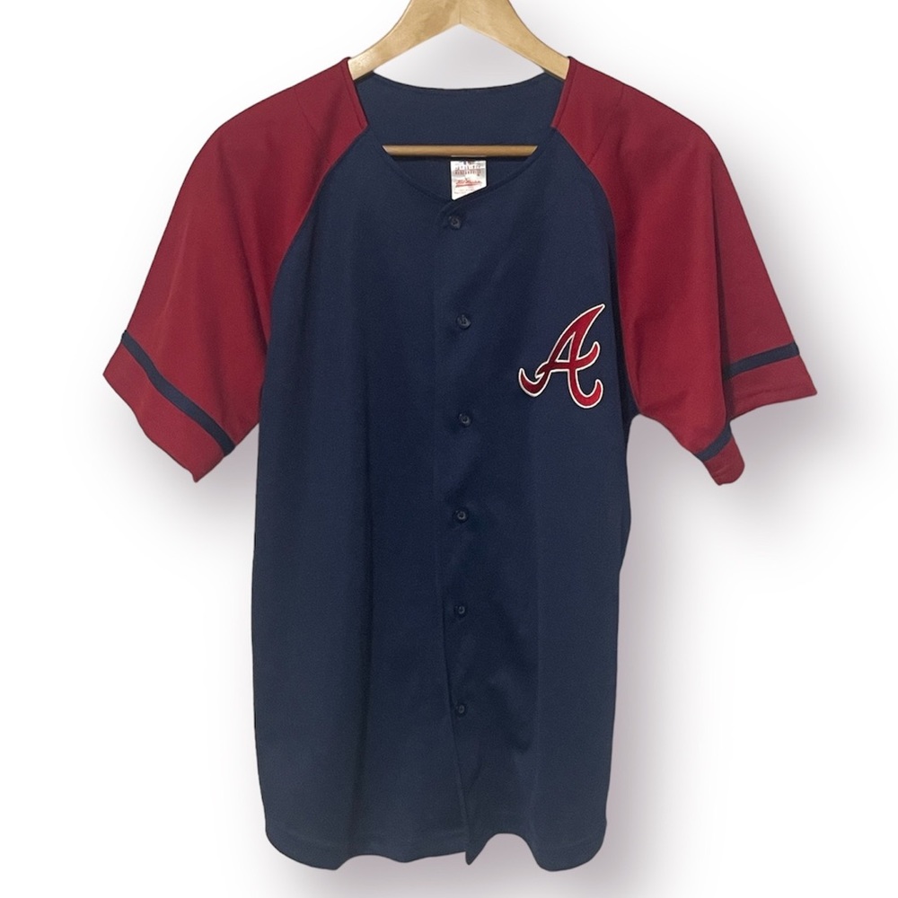 Genuine Merchandise Kids Atlanta Braves Navy and Red Button Jersey